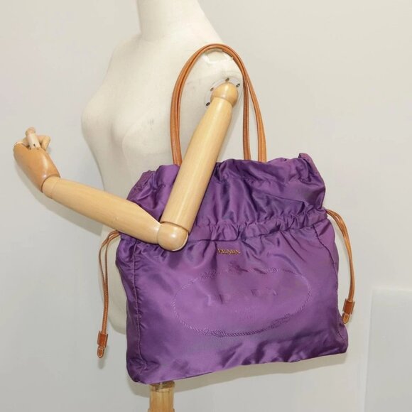 PRADA Tote Bag Nylon Purple Gold Auth ep6502 - Picture 15 of 16